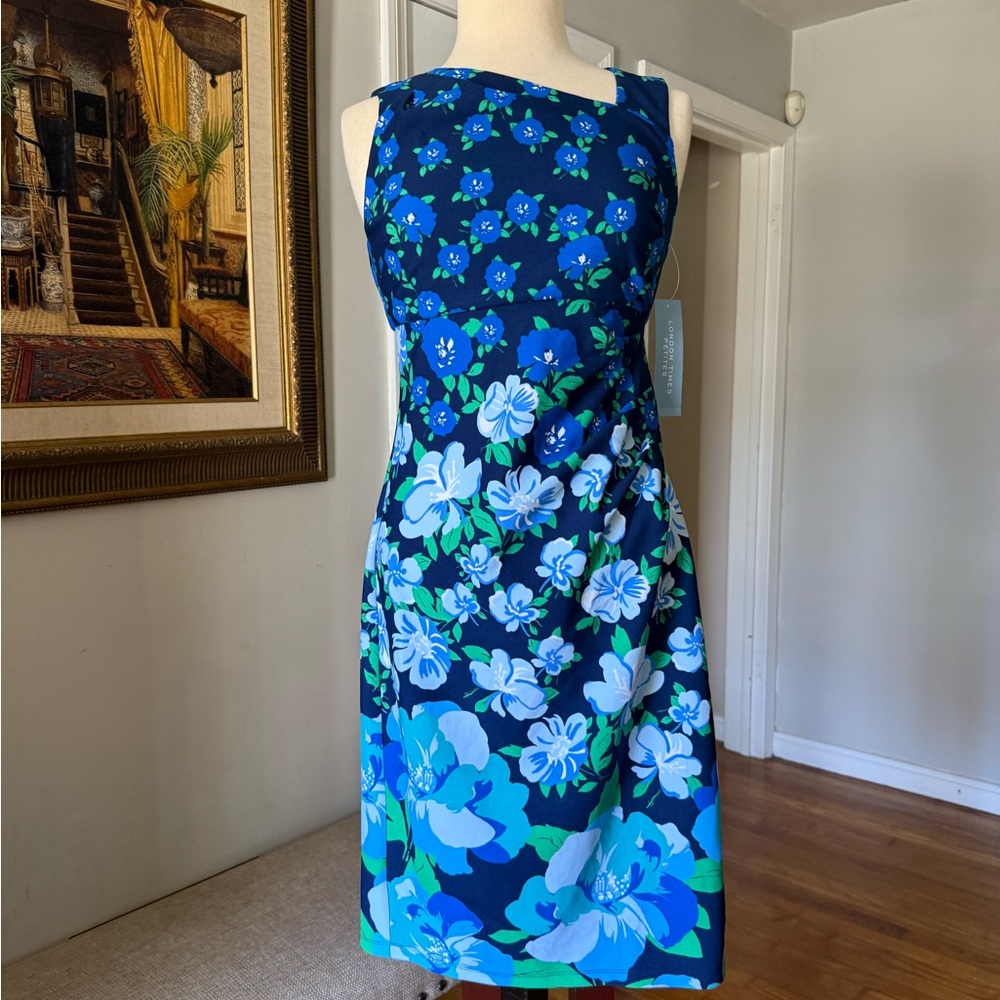 London Times Blue Floral Midi Dress